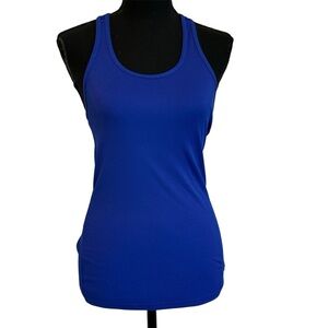 Under Armour blue ribbed racerback tank top stretchy Sz M gym yoga fitness